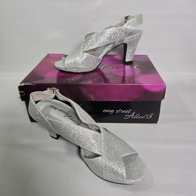 Easy Street Christy Silver Platform Sandals 7.5 Glitter Dance Party Wedding Y2K