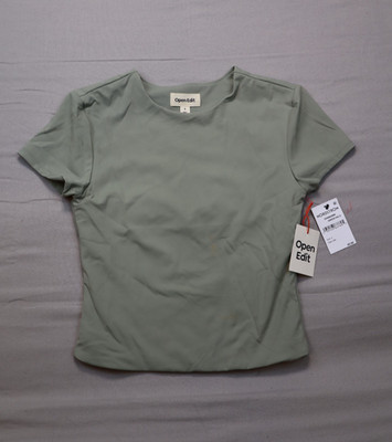 NEW Open Edit Women's Green Halo Short Sleeve Crew Neck T Shirt Tee Top Size S