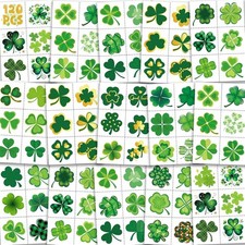 120Pcs Shamrock Temporary Tattoos Bulk - St Patricks Day Tattoos Pre Cut Design,