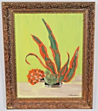 Modernist Art Deco Mexican American Floral Oil Painting 