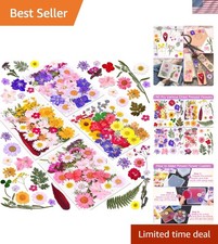 140 Pcs Dried Pressed Flowers for Resin, Real Pressed Flowers Dry Leaves Bulk Na
