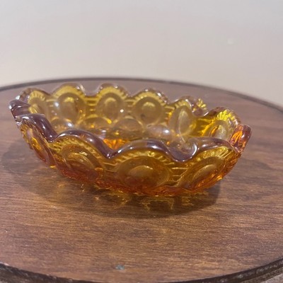 Vtg L.E. Smith Honey Gold Moon and Stars Glass Ashtray MCM Trinket Dish