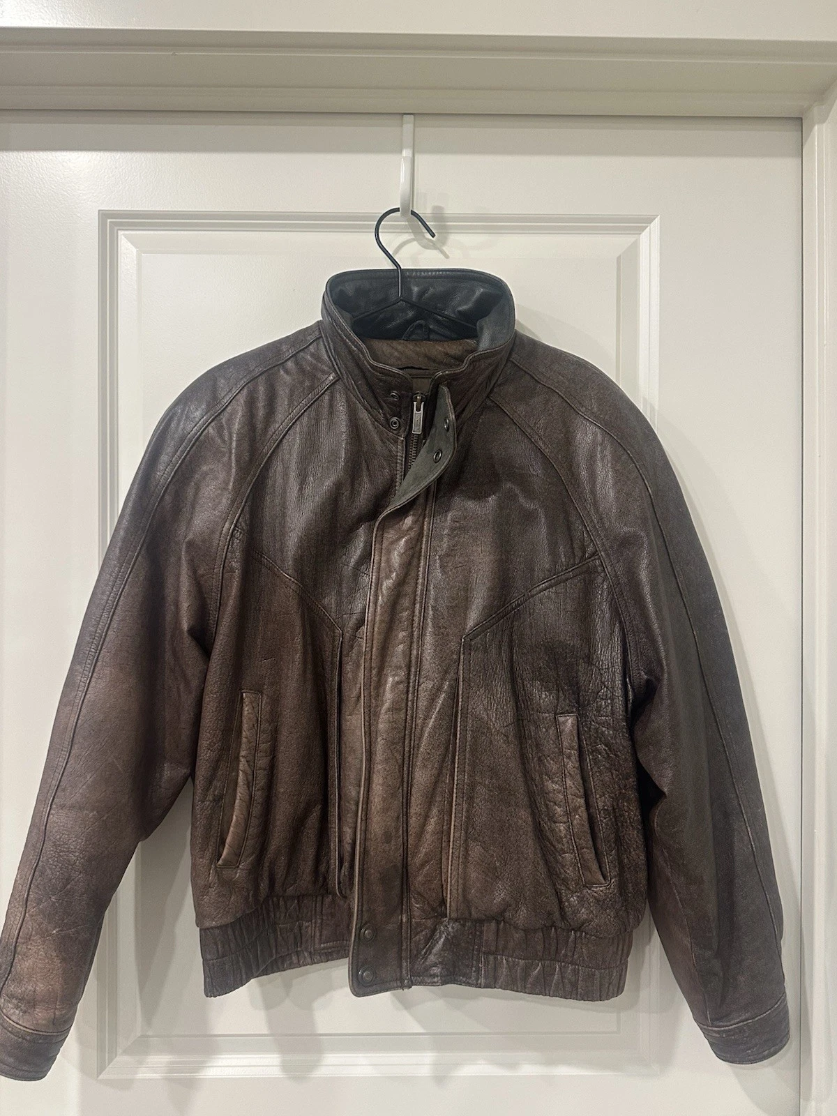 Wilson's Brown Leather Bomber Jacket Thinsulate Lined Full Zip Snap Men's M