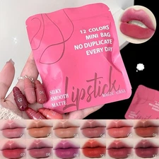 12-color capsule lipstick set, natural and long-lasting non-drip mini lipstick
