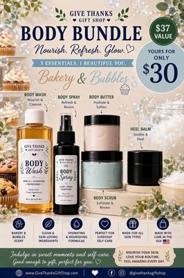 Body Care Bundle 5pcs Kit-Body spray, Butter, Sugar Scrub, Heel Balm, Body wash