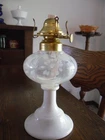 Vintage Fenton Opalescent Daisy & Fern Oil Lamp with Milk Glass Base