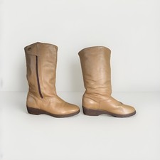 VTG Hush Puppies 70s Leather Shearling Lined Boots Womens 6 N Tan Zip Made USA