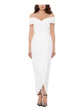 XSCAPE Womens White Short Sleeve Off Shoulder Maxi Formal Faux Wrap Dress 8