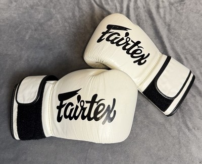 Fairtex White Muay Thai Boxing Gloves 16 Oz Syntek Leather Good Condition