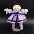 Vintage Homemade Cabbage Patch Doll Pigtails Stand 11" Tall Brown Lavender Dress