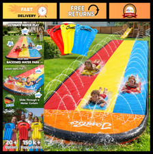 16FT Heavy Duty Triple Water Slide with 3 Bodyboards  Sprinkler System - Summer