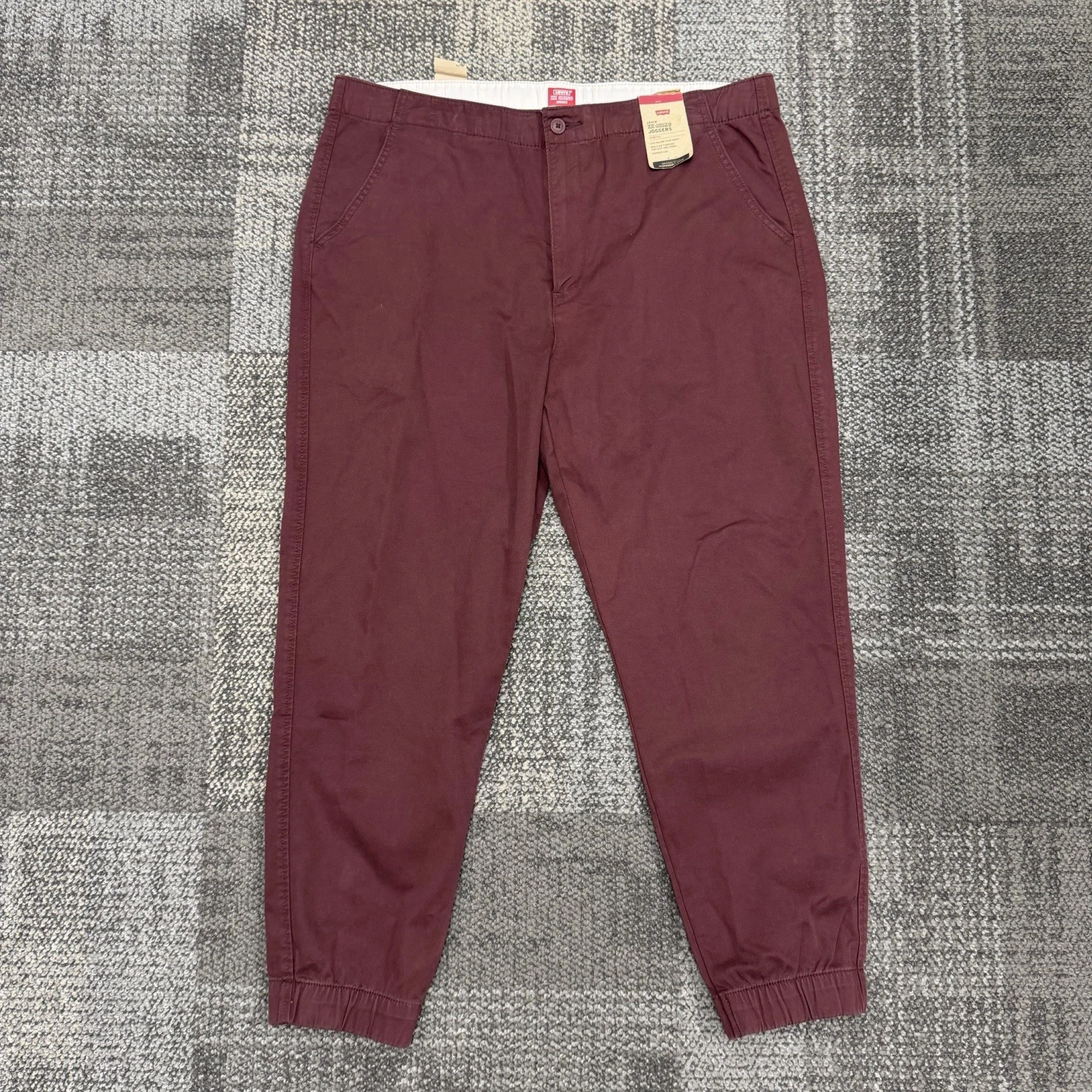 Levi's XX Chino Drawstring stretch Joggers- NEW- Burgundy cuffed tapered legs