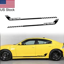 2pcs 68" Black SPORTS Hockey Stripe Graphic Side Skirt Body Vinyl Sticker Decal