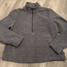 Eddie Bauer 1/2 Zip Fleece Pullover Womens Large Gray Black Side Pockets 1/4 Zip