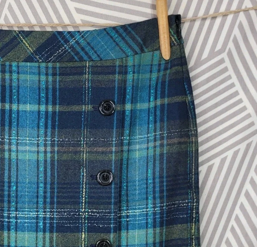 NEW J Jill Wool Pencil Skirt Size 6 Plaid Teal Blue Tartan Career Professional - Image 2 of 4
