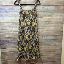 Faithfull the Brand Fall Floral Smocked Midi Dress Brown Yellow Size Large