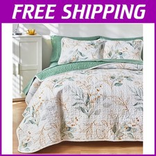 Modern Botanical Green Leaves Quilt Set - All Season Bedding