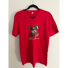 Bella Canvas Red Made in America Eagle Horse Graphic V-Neck Tee Shirt Womens M
