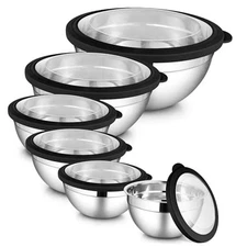  Stainless Steel Mixing Bowls Sets of 6, Black Atlas Base with Visible Lids