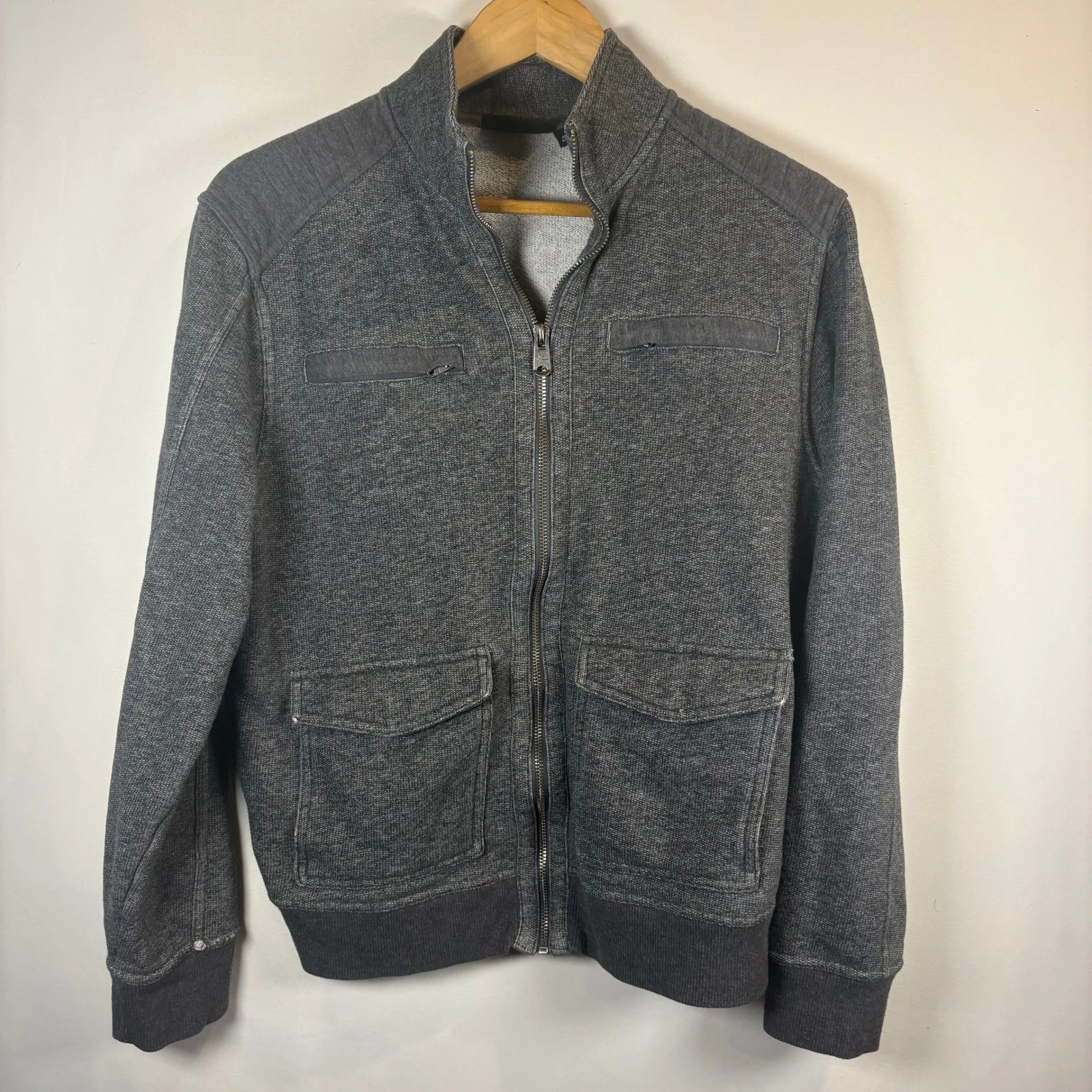 Marc Anthony Mens Full Zip Mock Neck Knit Jacket Charcoal Gray Medium image 1