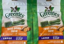 Lot Of 2 Bag Greenies Large Natural Sweet Potato Flavor Dental Dog Treats, 12 oz
