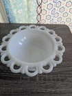 Vintage White Milk Glass Lace Edge Pedestal Footed Candy Compote MINT