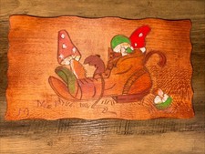 Handmade, Carved And Painted Wooden Wall Decor, Mushrooms, Folk Art, set of two