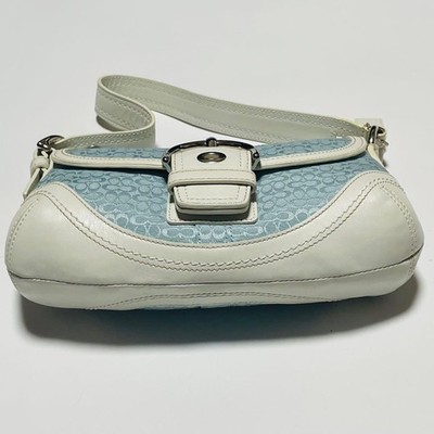 COACH Soho Signature Canvas Leather Sky Blue White Small Shoulder