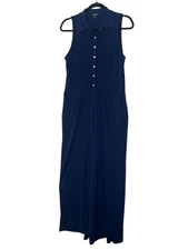 Ralph Lauren Jumpsuit Women's Large Sleeveless Front Button Wide Leg Stretch