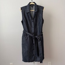 Talbots sz 16 Blue Linen Cotton Denim Button Belted Dress Career Preppy Office