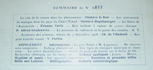 *** La Nature n° 1855 (12/12/1908) - Musique au Chari-Tchad / Salon Automobile - Picture 2 of 4