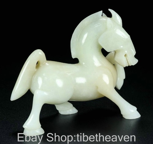 3.7" Old Chinese White Jade Carving Fengshui 12 Zodiac Year Horse Sculpture - Picture 5 of 9