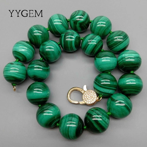 Natural AAA Grade 20mm Green Malachite Round Smooth Gemstone Necklace 46Cm image 6