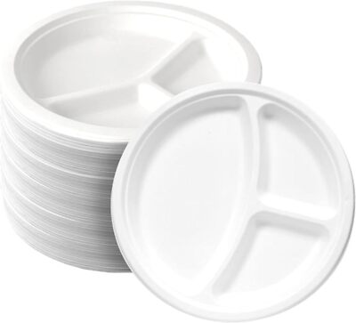 10 Inch Compartment Disposable Bagasse Heavy Duty Plates Wedding Catering 