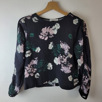 ALC Damengröße 6 schwarz Blumenmuster Cropped 100 % Seide Bluse lässig Sommer hübsch