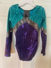 Melody Child Large Competition Gymnastic Leotard/ purple,teal, grey w/Sequins