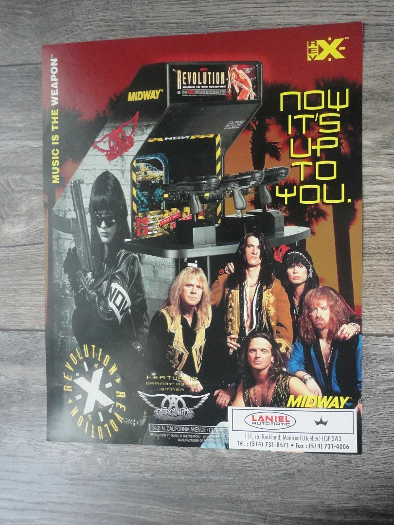 Revolution X Video Arcade Machine Flyer Aerosmith Original Midway Brochure
