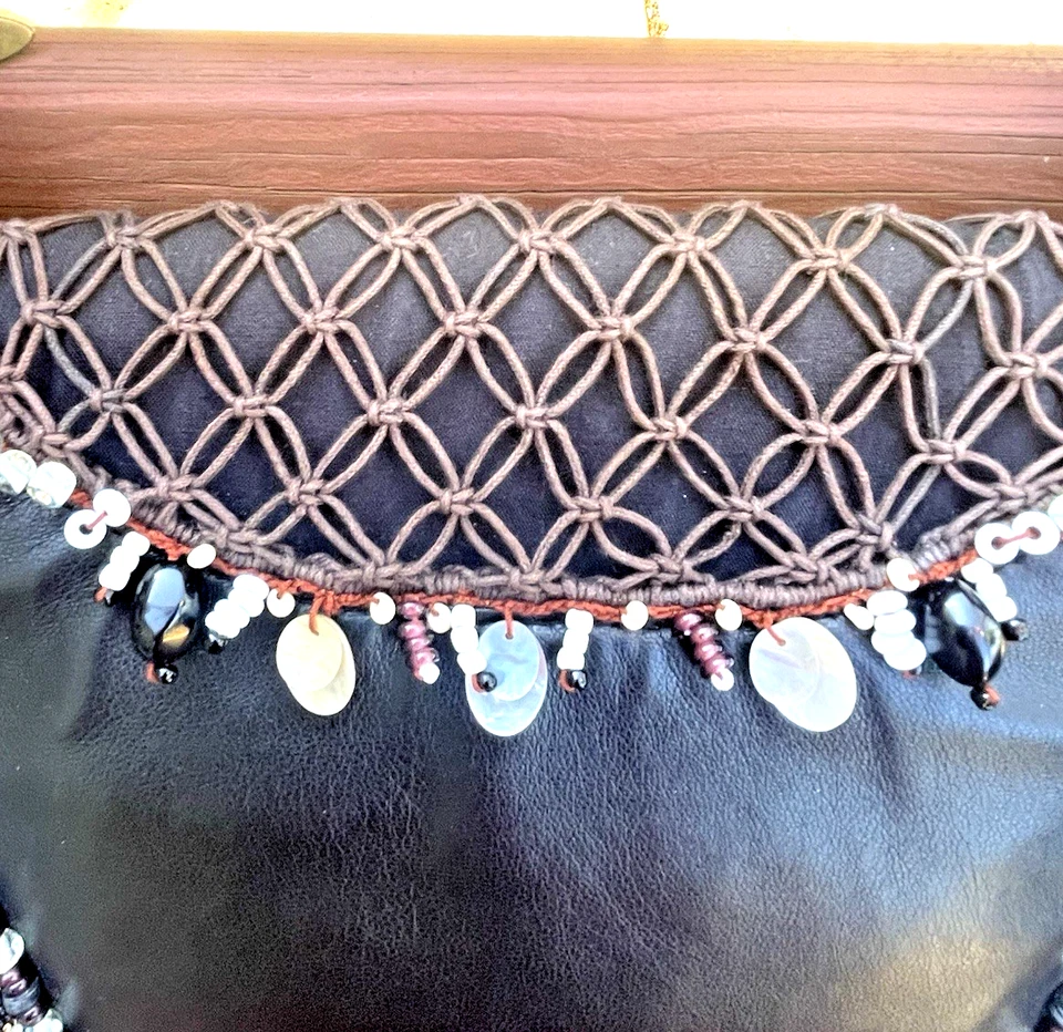 NWOT Mary Frances Black Hobo Shoulder Bag with Beads, Macrame and Braided Strap - Image 3 of 4