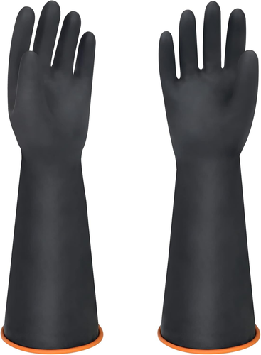 18" XL Size Latex Chemical Resistant Gloves, Reusable Heavy Duty Long Rubber