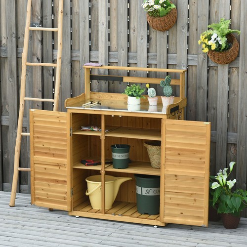 Backyard Garden Tool Storage Shed Outdoor Potting Bench with Magnetic Close Door - Picture 3 of 11