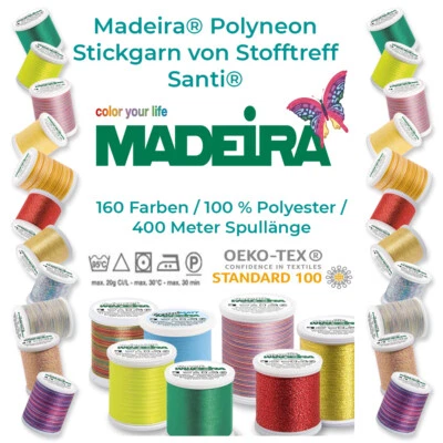 Madeira®-Polyneon-Stickgarn von Stofftreff Santi®-Uni-400 m Spule-160 Farben