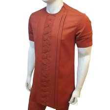 African Men 2 Piece Set Kaftan Shirt Pants Embroidered Danshiki Traditional Suit