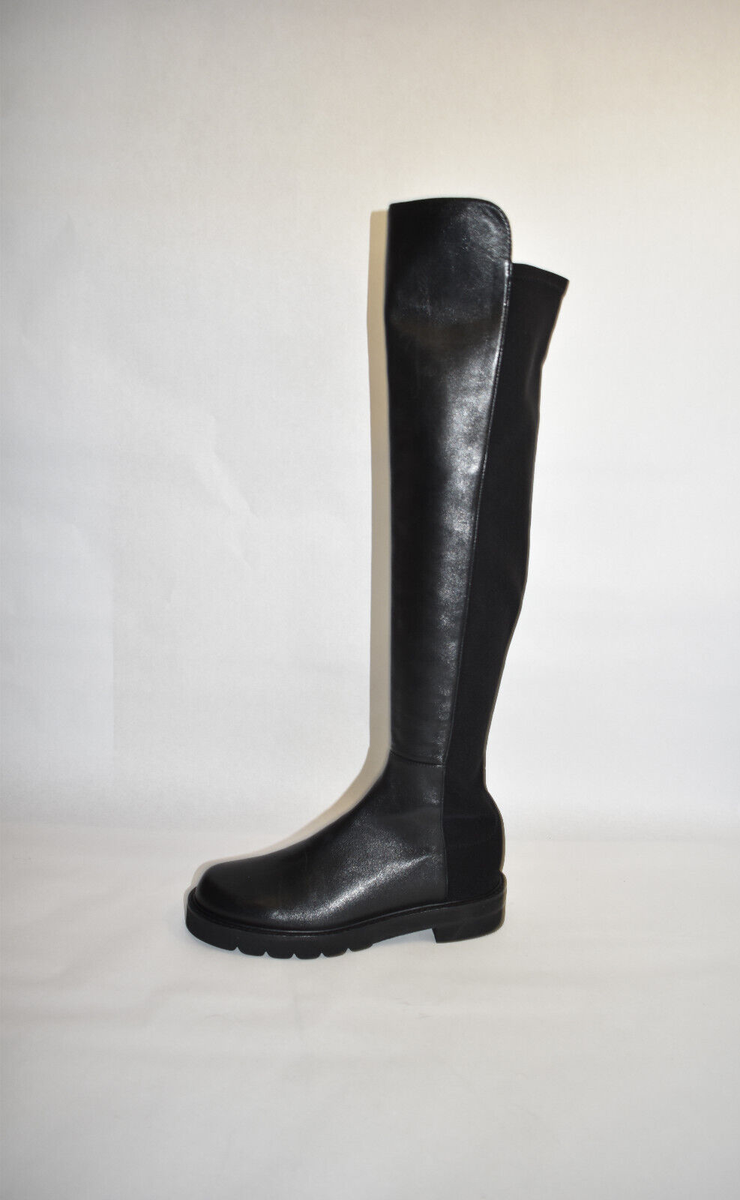 New! Stuart Weitzman 5050 Lift Boot Black Leather 7 B OTK S0387