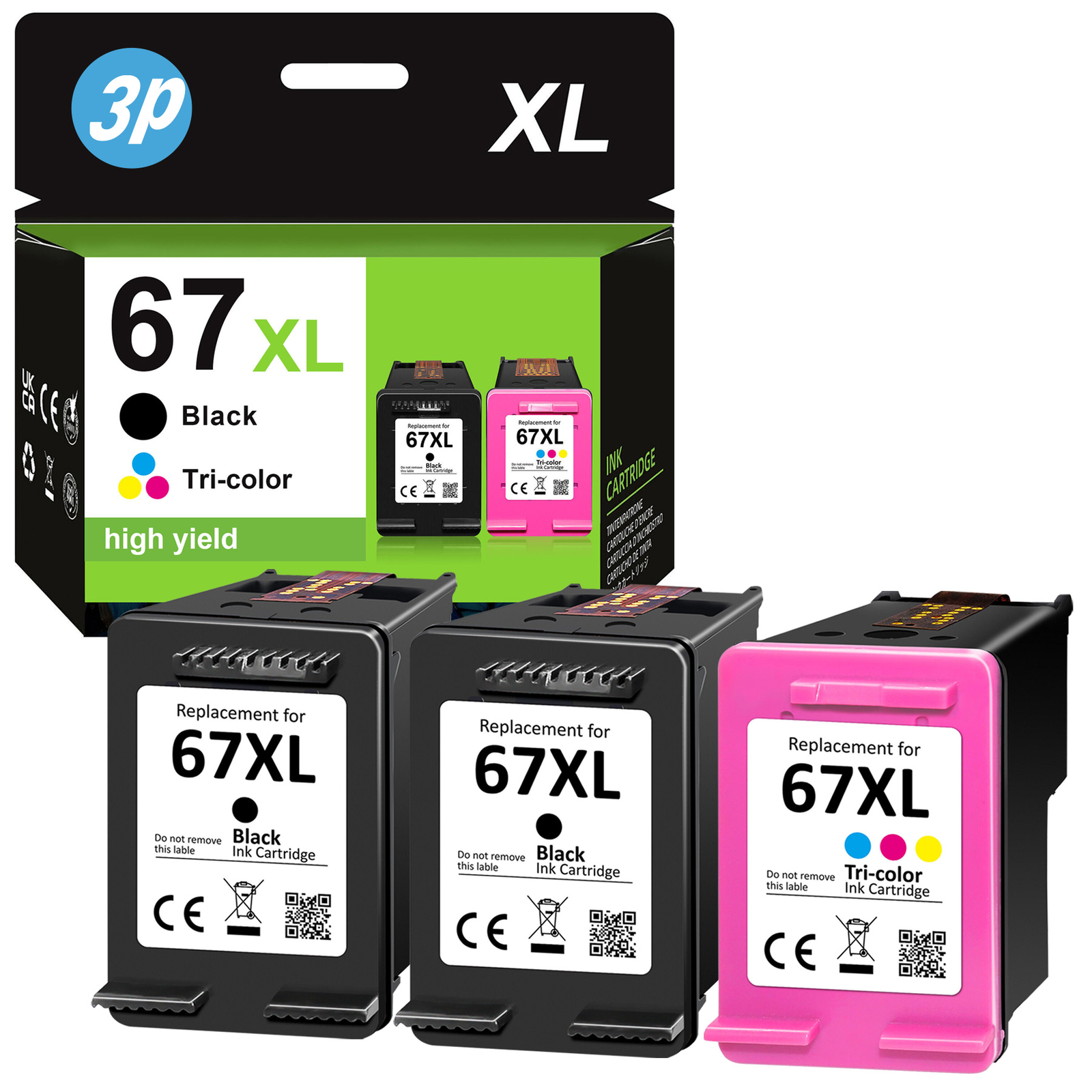 67XL Ink Cartridges Compatible with HP Deskjet 2755 4155 2720e Envy 6010 6055 6020e Printers-image