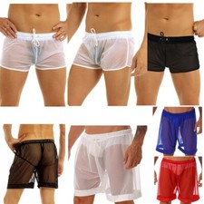 Mens Sheer Mesh Loose See-Through Boxer Shorts Underwear Swim Trunk Swimwear