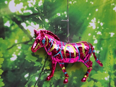 Funky Colorful Metallic pink glittered zebra  Christmas Ornament New NWT