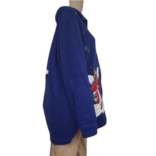 Quacker Factory Holiday Christmas Xmas Blue Fleece Jacket - Picture 3 of 6