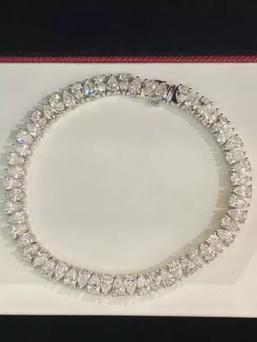 11CT Pear Cut Lab Created Diamond Women's Tennis Bracelet 14K White Gold Finish - Picture 3 of 5