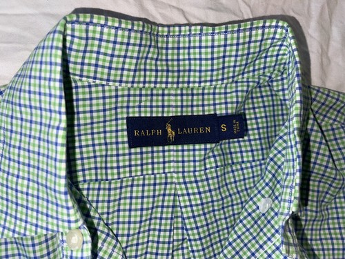Ralph Lauren Men Size S Green/Blue Check Shirt Long Sleeve Button Up Blue Horse - Picture 2 of 3