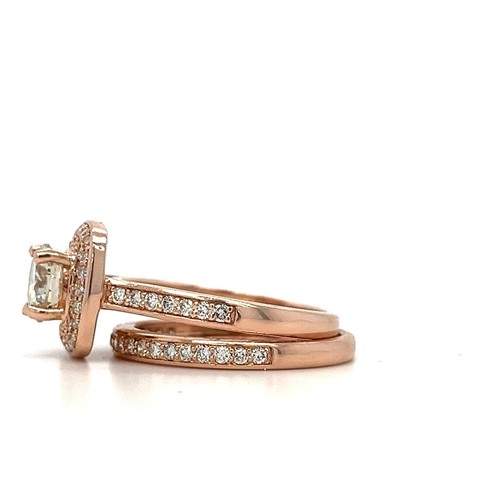 14k Rose Gold Diamond Halo Engagement Ring & Diamond Band Set Rs 7 - Picture 5 of 11